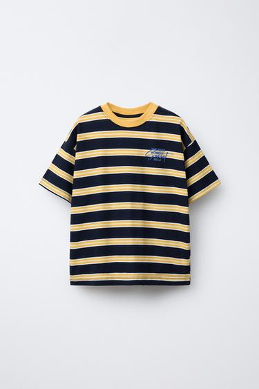 STRIPED T-SHIRT WITH EMBROIDERED SLOGAN - striped by Zara
