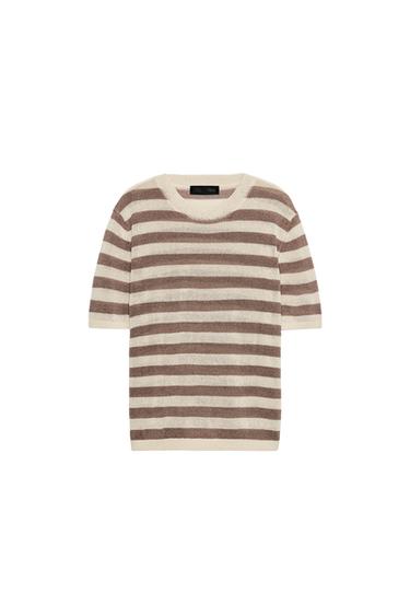 SHORT SLEEVE KNIT TOP - Ecru / Brown by Zara