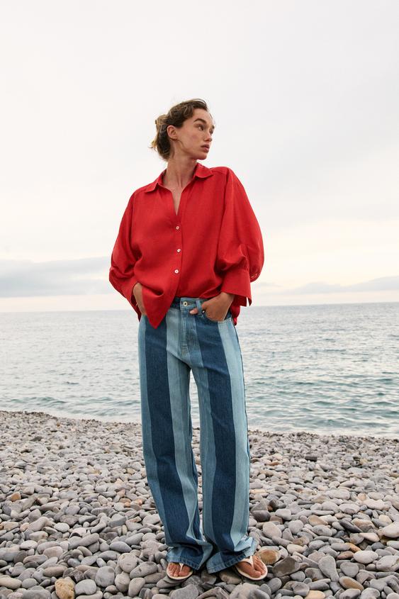 Z1975 MID-RISE STRIPED STRAIGHT JEANS - Mid-blue by Zara - Image 0