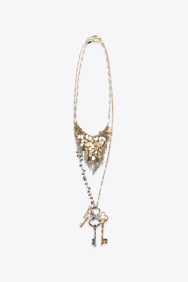 2-PACK OF NECKLACES WITH PLATES AND KEYS - Gold / Silver by Zara