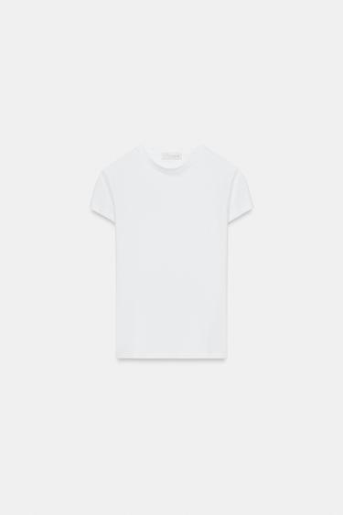 SLIM FIT SHORT SLEEVE T-SHIRT - White by Zara