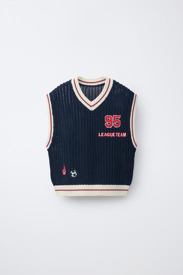 VARSITY FOOTBALL KNIT WAISTCOAT - Navy blue by Zara