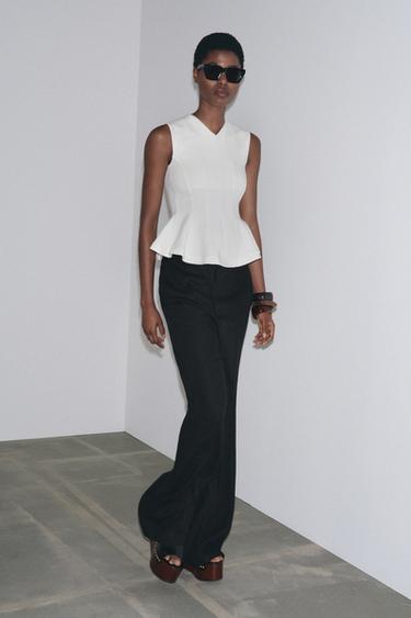 SLEEVELESS INTERLOCK PEPLUM TOP - White by Zara