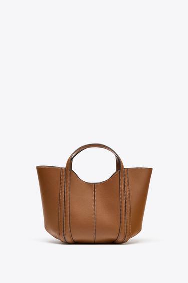 MINI CITY BAG WITH TOPSTITCHING - Dark tan by Zara