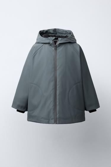 RUBBERISED WATER-RESISTANT RAINCOAT WITH FLEECE LINING - Blue grey by Zara