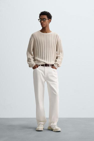 100% LINEN RIBBED SWEATER - Stone by Zara - Image 0