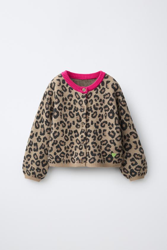 CONTRAST ANIMAL PRINT KNIT CARDIGAN - Leopard by Zara - Image 0