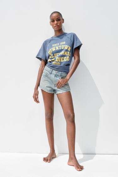 WASHED-EFFECT TEXT PLUSH SWEATSHIRT - Blue by Zara - Image 0