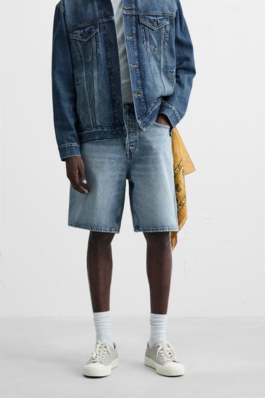 STRAIGHT-LEG DENIM BERMUDA SHORTS - Mid-blue by Zara