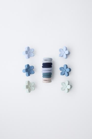 BOX SET OF FLOWER HAIR CLIPS AND HAIR BANDS - Black by Zara