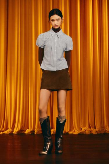 STRETCH POPLIN CHECK SHIRT - Brown-Blue by Zara