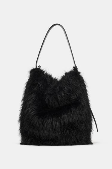 FAUX FUR BUCKET BAG - Black by Zara