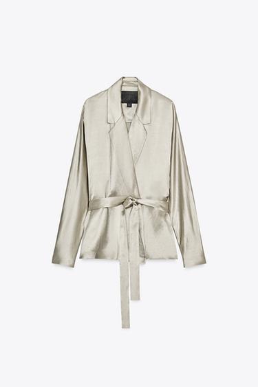 ZW COLLECTION LIMITED EDITION SATIN BELTED BLAZER - Stone by Zara