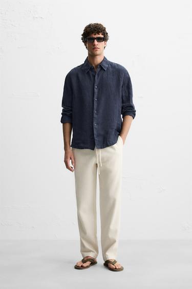 RELAXED FIT TEXTURED TROUSERS - Light beige by Zara - Image 0