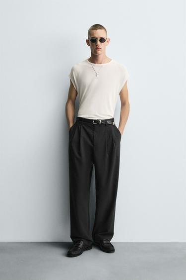 PLEATED WIDE-LEG TROUSERS - Anthracite Grey by Zara - Image 0