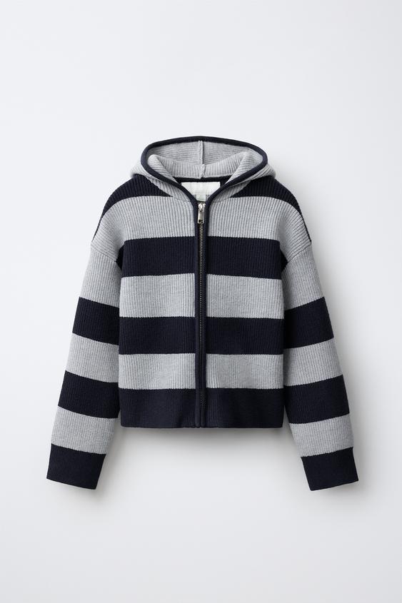 STRIPED HOODED KNIT CARDIGAN - striped by Zara - Image 0