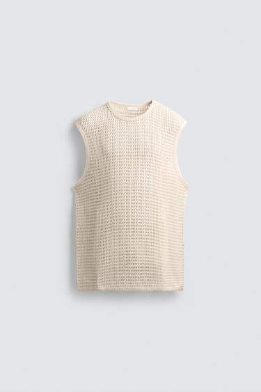 CROCHET TEXTURED T-SHIRT - Ecru by Zara