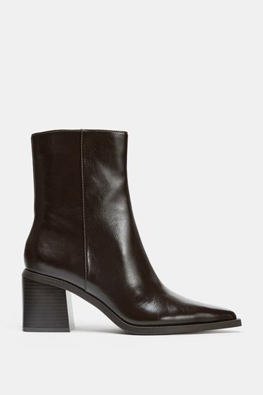 BLOCK HEEL ANKLE BOOTS - Brown by Zara