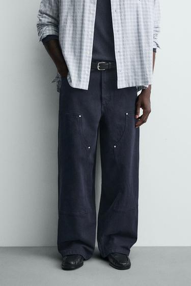 STUDDED CARPENTER TROUSERS - Navy blue by Zara - Image 0