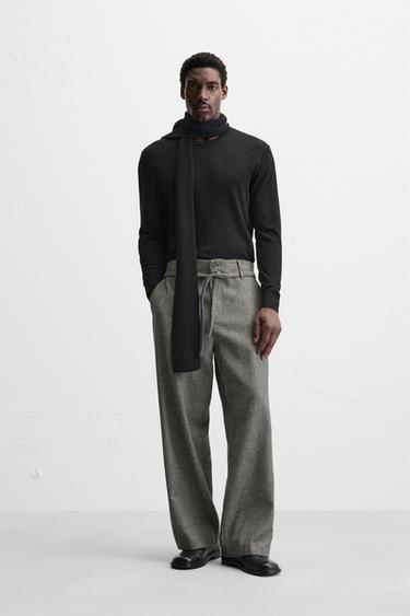 HERRINGBONE BELTED TROUSERS - Grey by Zara - Image 0