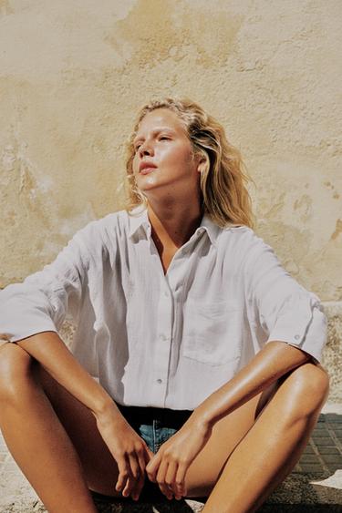 OVERSIZE GAUZE SHIRT WITH POCKET - White by Zara
