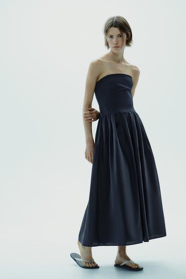 STRAPLESS POPLIN DRESS - Navy blue by Zara