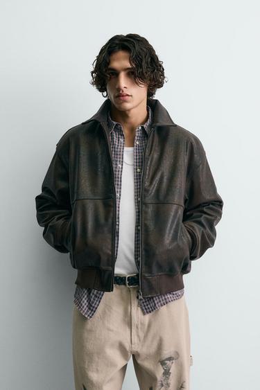 EMBOSSED FAUX LEATHER BOMBER JACKET FORD © - Brown by Zara