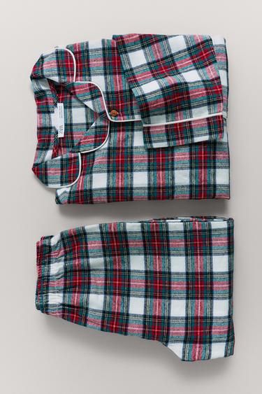 AGES 2-14 / CHECK FLANNEL PYJAMAS - Brown / Green by Zara