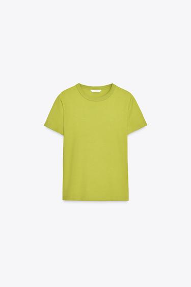 SHORT SLEEVE INTERLOCK T-SHIRT - Intense green by Zara