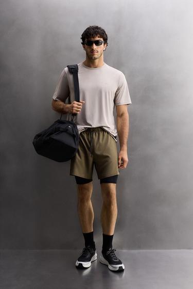 2-IN-1 TRAINING SHORTS - Dark khaki by Zara