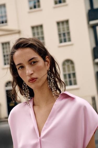 CRYSTAL CASCADE EARRINGS - Aged gold by Zara