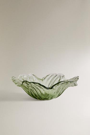 OMBRÉ COLOURED FLORAL GLASS BOWL - Green by Zara