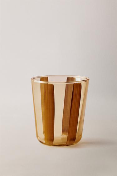 GLASS TUMBLER WITH LINE DESIGN - Yellow by Zara