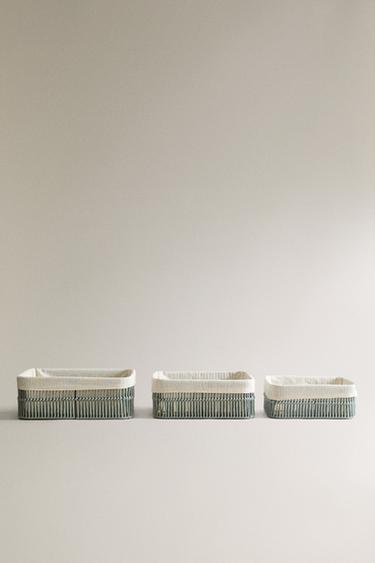 RECTANGULAR FABRIC-LINED HAMPER - Blue / Green by Zara