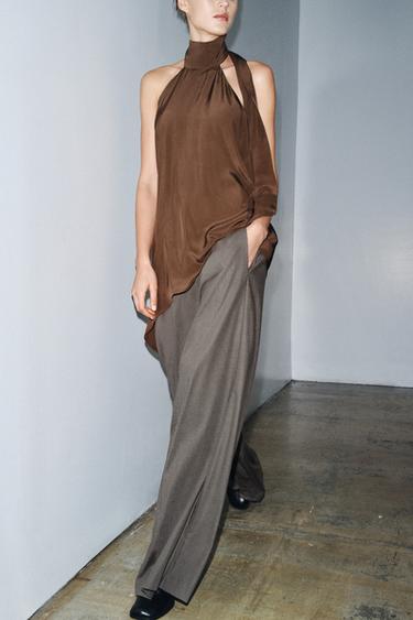 WIDE-LEG TROUSERS WITH DARTS ZW COLLECTION - brown vigore by Zara