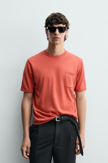 REGULAR FIT COTTON KNIT T-SHIRT - Red by Zara