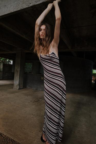 STRIPED RUSTIC MIDI DRESS - Black / Brown by Zara - Image 0