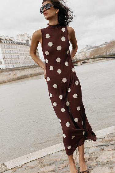 POLKA DOT KNIT DRESS - Brown / Ecru by Zara