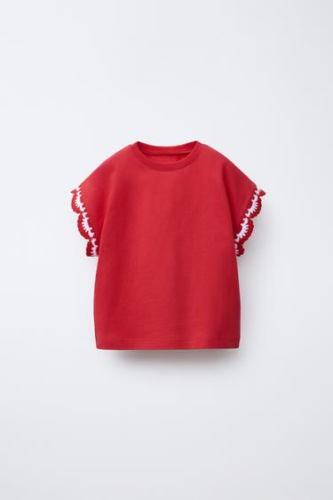 CROCHET SLEEVE T-SHIRT - Red by Zara - Image 0