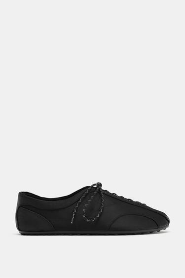LACE-UP SPORTY BALLET FLATS - Black by Zara