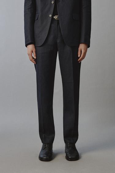 100% LINEN SUIT TROUSERS - Navy blue by Zara