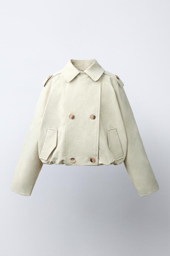 SHORT TRENCH COAT WITH ELASTICATED HEM - Mid-ecru by Zara - Image 0