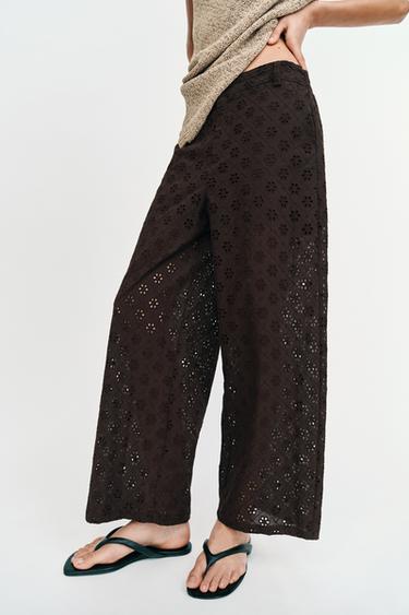 CULOTTES WITH CUTWORK EMBROIDERY - Brown by Zara