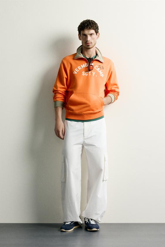 CONTRAST TEXT QUARTER-ZIP SWEATSHIRT - Orange by Zara - Image 0