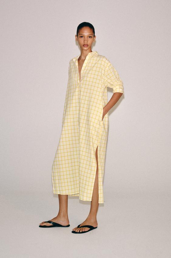 ZW COLLECTION CHECK SHIRT DRESS - Yellow by Zara - Image 0