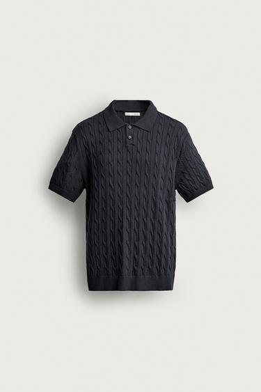 CABLE KNIT POLO SHIRT - Navy blue by Zara