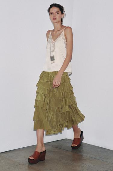 ZW COLLECTION MIDI SKIRT WITH RUFFLES - Mid-green by Zara