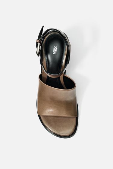 HEELED LEATHER SANDALS - Taupe Grey by Zara