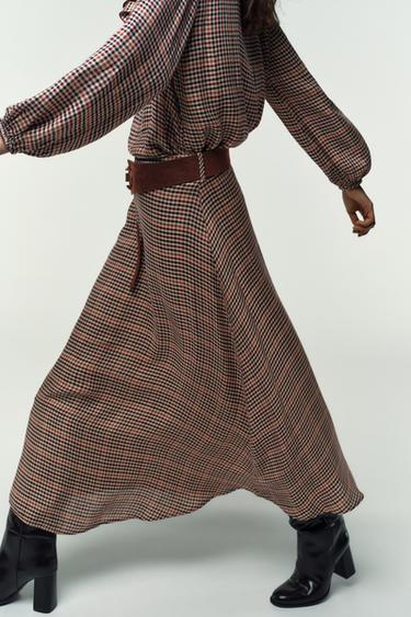 CHECK SKIRT WITH BELT - Brown / Ecru by Zara