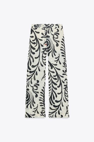 ZW COLLECTION RAMIE PRINTED TROUSERS - Light beige by Zara